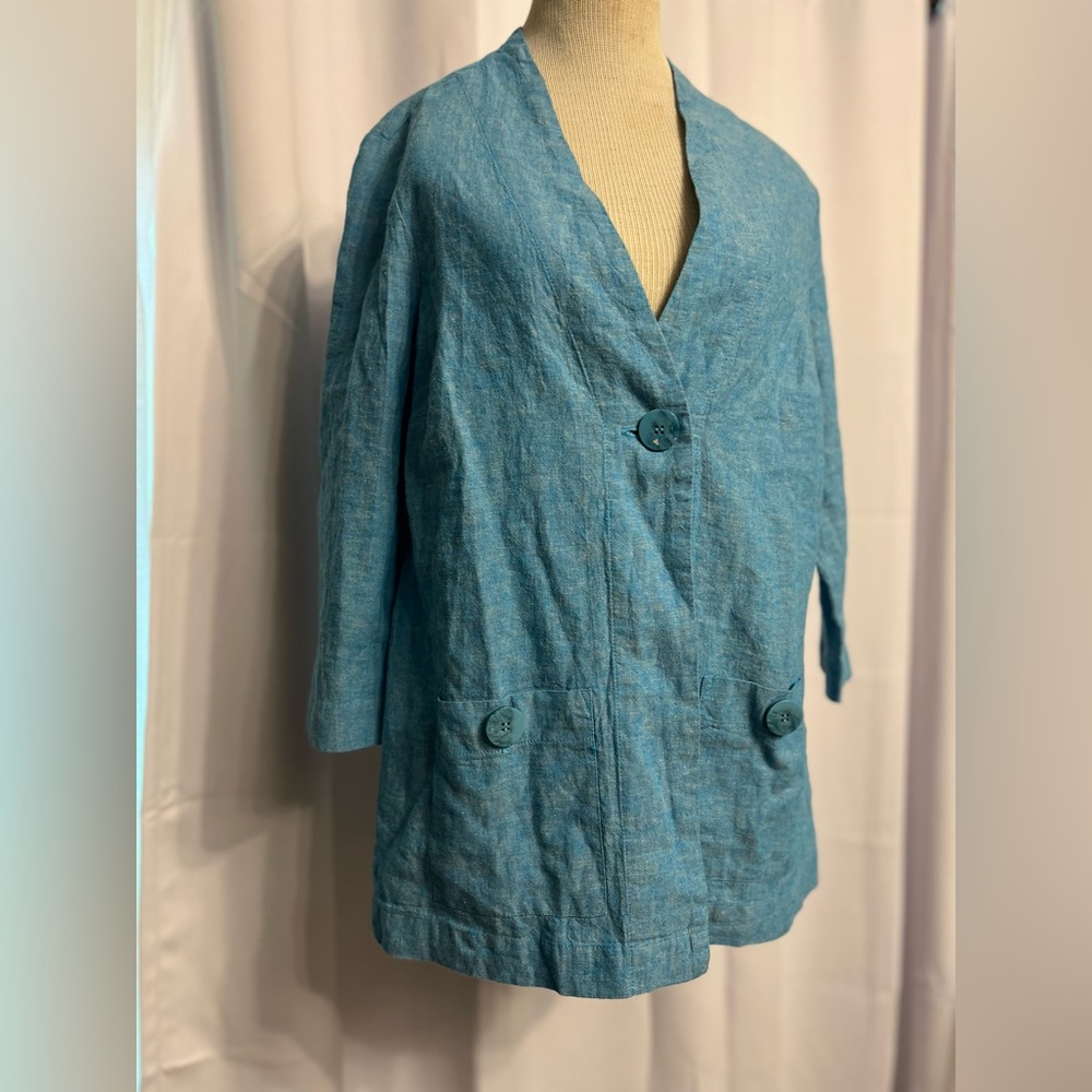 NWOT NORM THOMPSON | Blue Linen & Cotton Blend Lightweight Blazer | Women's S.
